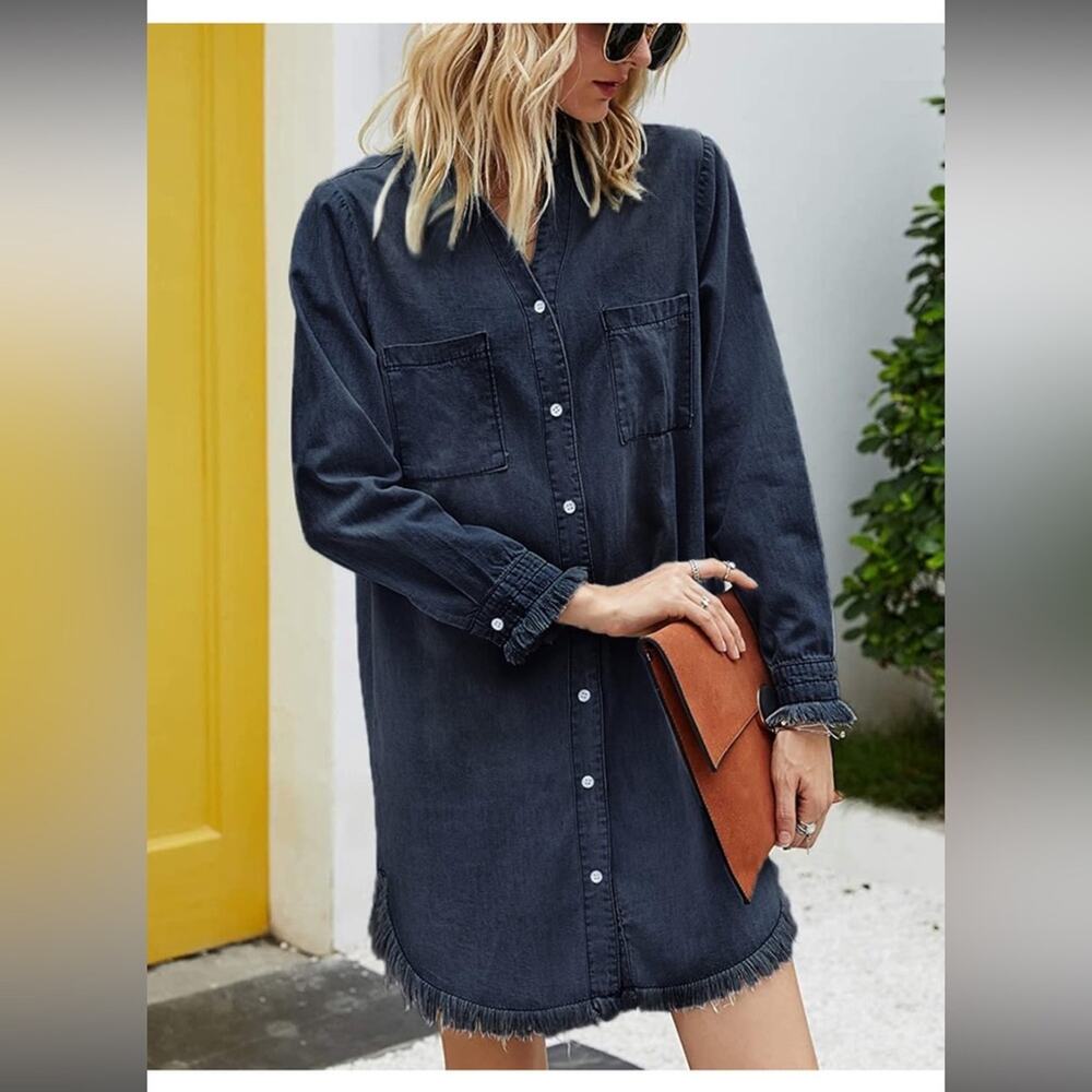Zilcremo denim button down shirt dress, size‎ med